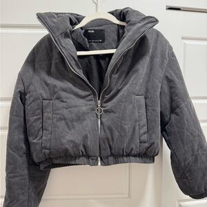 Women's Gray Quilted Puffer Cropped Jacket